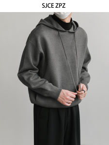 ZPZ Mens Knitted Hoodie Casual Loose Fit Fashionable Korean Style Long Sleeve Sweatshirt Youth Trendy Winter Outerwear