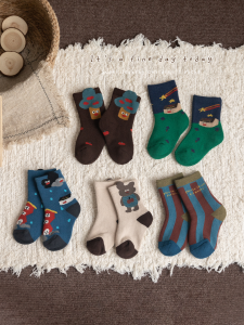 Thickened Fleece Winter Socks for Boys Mid-Calf Cartoon Patterned Warm Cotton Polyester Blend Baby Toddler Kids Winter Boots