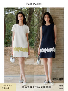 ForPoem Original Design Color Block Patchwork Flower Print Sleeveless Vest Dress A-Line Skirt Style Short Sleeve Womens Dress