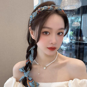 Retro Elegant Braided Hair Band Hair Band 2024 New Arrival Ribbon Female Hair Tie Silk Scarf Headband Integrated Summer Headdress