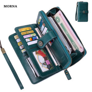 MORNA High Quality Women Wallet RFID Anti-theft Leather Wallets For Woman Long Zipper Large Ladies Clutch Bag Female Purse Card Holder