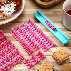 CTD 162 Pcs Clay Letter Stamps Cookie Stamp Pink Fondant Stamps Number Stamps Alphabet Stamp for Cake Baking Clay