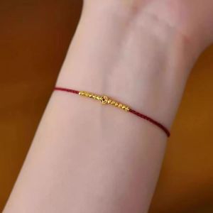 Red String Handmade Woven Bracelet for Women New Year Coin Lucky Charm Fashionable Jewelry Retro Court Style Alloy Plated Silver