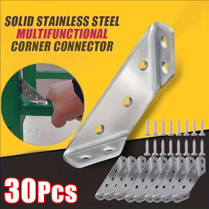 30/20pcs Universal Furniture Corner Connector with Screws / Stainless Steel Heavy Duty Triangular Support Brackets / Furniture Shelf Metal Corner Brace for Wood Cabinets
