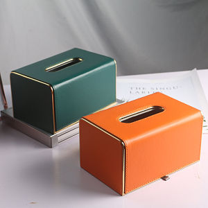 Luxury Leather Tissue Box Orange Color Living Room Coffee Table Storage Box High End Tissue Holder Rectangular Shape