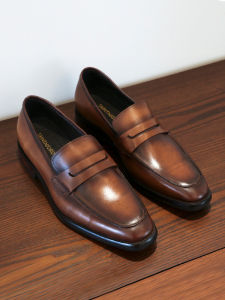 You100 British Loafers Men Genuine Leather Handmade Shoes Square Toe Slip-on Lofter Business Formal Wear Leather Shoes Brown