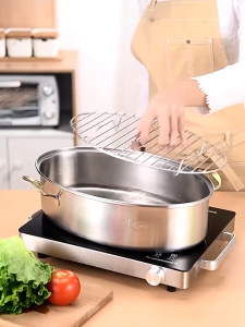 หม้อนึ่งปลา สแตนเลส 304 เซตทรงรี(พร้อมตะเเกรง+จานรอง)📌 มีพร้อมส่ง