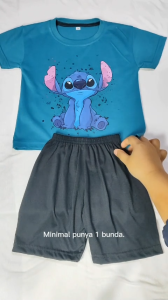 Kaos Setelan Karakter Stitch Anak Perempuan - Baju Harian Anak Cewek Motif Lucu Usia 1 - 10 Tahun