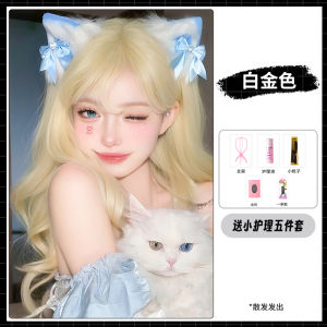 White Gold Color Womens Long Curl Wig Lolita Big Curling Hair JK Lolita Cute Sweet Daily Simulation Full Head Cover