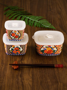 Yiwanli Freshness Bowl Ceramic Crisper with Lid round Sealed Bowl Bento Lunch Box Suit Microwave Oven Camping