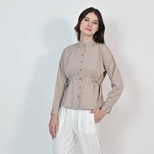 QUEENTIN Kemeja Casual Wanita 0397 Katun Donna Polos Lengan Panjang Korean Style
