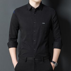 ROMON | Lormen Mens Long Sleeve Cotton Shirt Casual Loose Style Spring Autumn Business Wear Trendy Outerwear For Middle-Aged