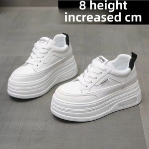 Womens 8CM Thick Bottom Platform Sneakers Korean Style High Heel Inner Heightening Flat Shoes Casual All-Match White Sneakers