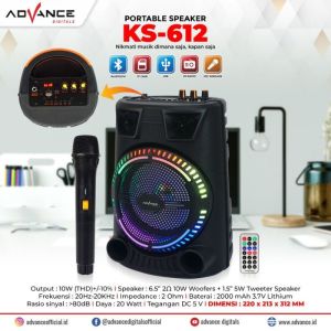ADVANCE Speaker KS-612 Speaker Bluetooth 6.5 inchs Speaker Portable FM Radio Xtra Power Sound GRATIS 1 Mic Wireless & Remote