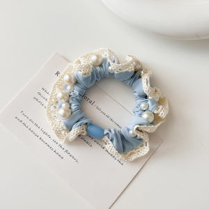 Pearl Blue Lace Floral Large Childrens Hairband