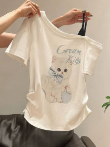 LANMENGYA | Short Sleeve Print T-Shirt Loose Off-Shoulder