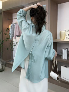 เสื้อเชิ้ตผู้หญิงฤดูใบไม้ผลิปี 2025 ทรงหลวม แขนยาว คอโปโล สีพื้น กระดุมหลายเม็ด ทรงหลวม เสื้อคลุมคาร์ดิแกน ชุดทำงาน