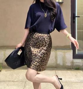 plus Size Womens Fashion Short Skirt Slim Fit High Waist Leopard Print Anti-Wrinkle Elegant Wild Style Commute Summer Skirt