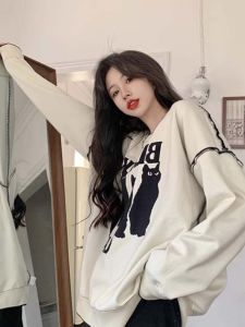 Loose Womens Cartoon Print Sweatshirt Dopaamine Lazy Style Korean System Outerwear Top Autumn 2025 Fashion Mermaid Clothing