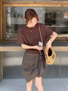 Cafe Au Lait French Style T-Shirt Dress Polka Dot Trim Light Maturity Skirt Womens Summer Fashion Soft Polyester Fiber Short Sleeve Mini Dress