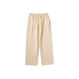 Pure Cotton Straight Leg Casual Pants Mens Autumn Trendy Wide Leg Long Trousers Teenage Solid Loose Floor-Length Fleece Lined