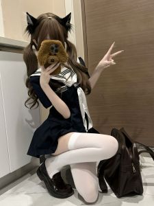 Bộ Đồng Phục Thủy Thủ Màu Xanh Lam Dành Cho Nữ Bộ Đồng Phục Học Sinh Phong Cách Nhật Bản Bộ Quần Áo Công Sở Mùa Hè 2024