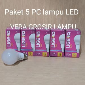 Paket 5 PC lampu LED LIGERA Gold 12W Bulb cahaya putih 6500K super terang E27