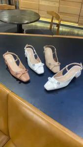 Giày slingback mũi vuông 3 phân phối nơ nhí BB kiểu dáng sang trọng cao cấp