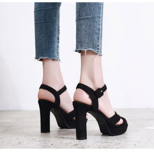 Korean Style Black Open-Toe Versatile Roman Heel Sandals Waterproof Platform High Heels Summer New Arrival Womens Fashion Sandals