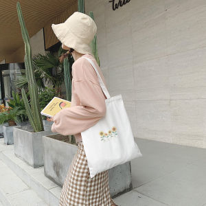 Trendy Canvas Bag Womens Large Capacity Shoulder Handbag Retro Artistic Simple College Students Class Bag Soft Foldable Washable