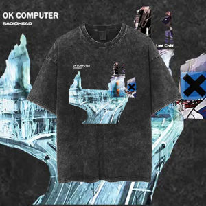 Radiohead Rock Band Washed Cotton T Shirt Men Women Hip Hop Music Tee Fashion Short Sleeve Tshirt Summer Oversized T-shirts Tops
