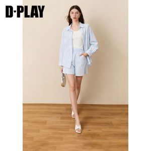 D-PLAY | Casual Lightweight Breathable Blue-White Striped Shirt and Shorts Set