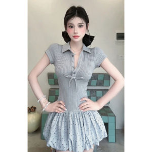 Karrar betsey | Knit Grey Flower Bud Dress Summer Pretty