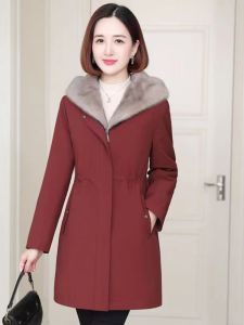 2025 New Womens Fleece Lined Oversized mid Length Parka Coat Fur Trimmed Hooded Cotton Jacket Zipper Closure Commute Friendly