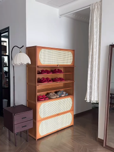 Tủ đựng giày tủ giày mây mắt cáo cửa lật Cửa chống ẩm chống bụi tủ giày mây tre đan