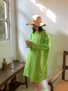 Mid Length Long Length Long Sleeves T-Shirt Female Spring & Fall Plus Size Loose Fat Girl Flab Hiding Slimming Cotton Bottom Missing T-shirt Skirt