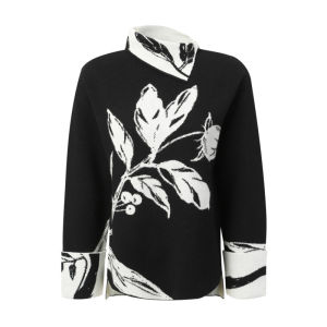 Winter Office Wear Woollen Long Sleeve Jacquard Turn-Down Collar Pullover Sweater