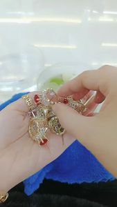 Nhẫn kim tiền đính đá 2 tầng đồng đỏ không xi
