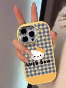 KT Cat Polka Dot Plaid Phone Case for Oppo A6 pro A5 A3 A2 Vitality A93S New A11X Cartoon Full Cover A97 Women A35 A93S Niche A73 A58X Frame Protection Case