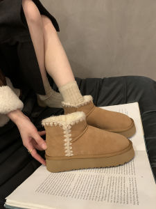 Womens Thick Bottomed Real Leather Snow Boots Winter Fashionable Warm Short Boot Fleece Lined Cotton Shoes Korean Style