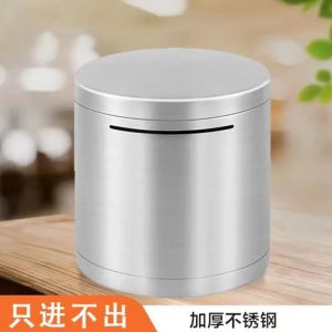 New 2025 Large Capacity Stainless Steel Money Box round Shape Children Candy Jar Boys Girls Cant Open Design Saving Canister
