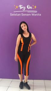 Setelan baju senam tangtop dan celana panjang 3per4 pakaian olahraga wanita set