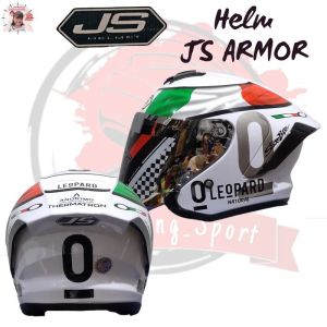 HELM JS ARMOR HALF FACE MOTIF LEOPARD WHITE PUTIH STAR GREY DOFF SNI HELM DEWASA PREMIUM YAKUZA