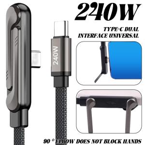 240W Fast Charging USB Type C Cable with Invisible Phone Holder Charger Cable USB-A To Type-C Double Head Stand for Home Car