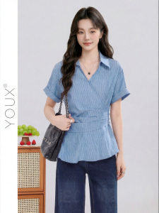 YOUXIANG | Áo Sọc Dây Nịt Eo Không Đều