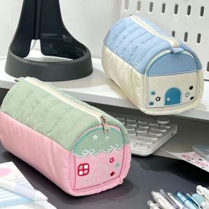 JURHOMIE Cotton Linen Pencil Case Blue Pink Large Capacity Pen Bag Cute Multifunctional Stationery Bag School