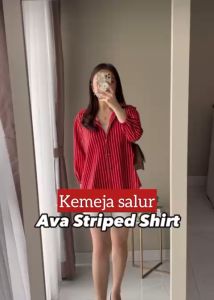 NANDO ATASAN KEMEJA WANITA KATUN GARIS-GARIS LENGAN KARET VIRAL IMPORT QUALITY