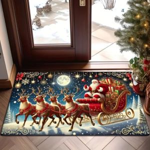 VIKAMA Christmas Reindeer Decorative Rug Living Room & Bedroom Door Mat Non-Slip Stain-Resistant Carpet Home Furnishing