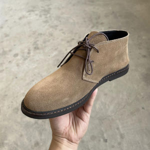 Autumn Winter Mens Genuine Leather Desert Boots Short Tube High Help Lace-Up Martin Boots Fashionable Workwear Rubber Sole