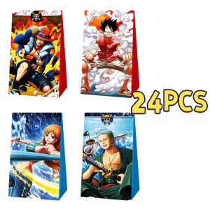 Bandai | 12/24PCS One Piece Party Gift Bags Anime-Themed Gift Bags with Stickers Fan Birthday Party Supplies Candy Gift Bags